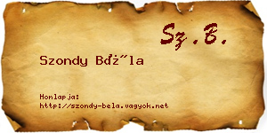 Szondy Béla névjegykártya